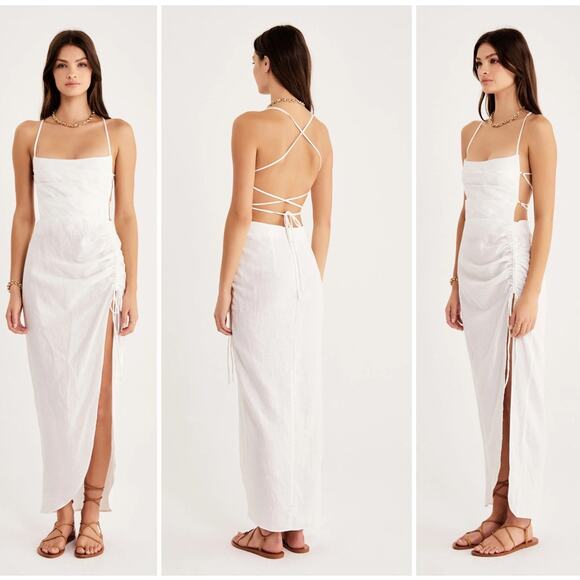Rumer LouLou Maxi Dress White Linen NEW Size Medium $289 Wedding Beach Grad Prom - Picture 1 of 7